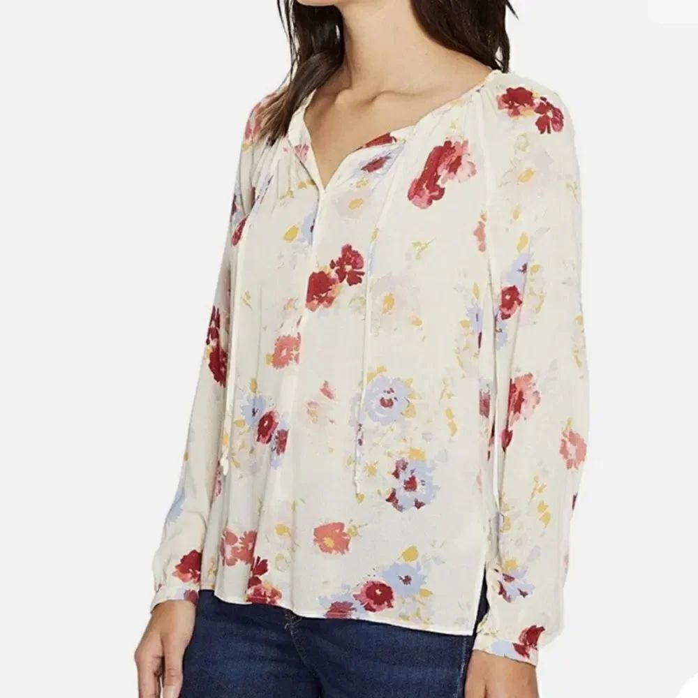 Lucky Brand Major Floral Cream Boho Peasant Festival Blouse